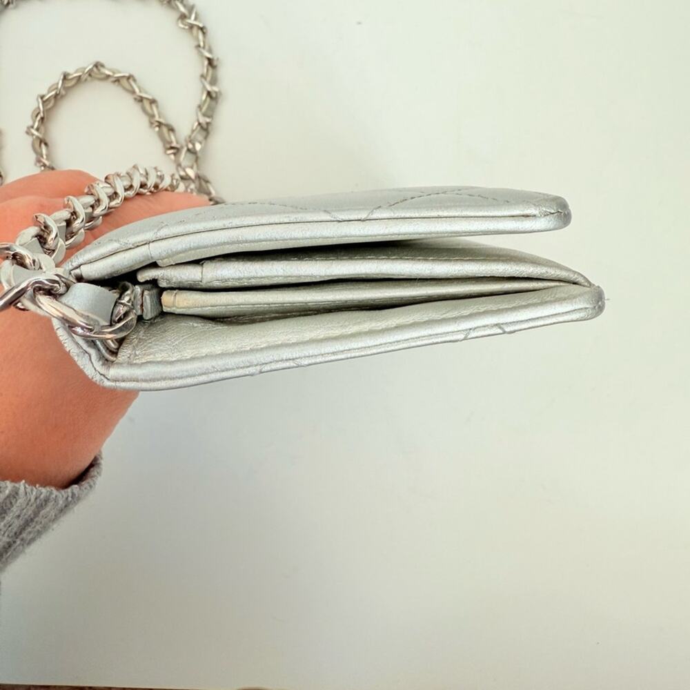 Chanel Metallic Silver Lambskin Leather CC Long Full Flap Wallet bag - Picture 3 of 11